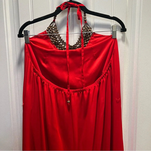 Vince Camuto Vibrant Red Open Back Beaded Tie Neck Maxi Dress. Size 14 - Picture 8 of 15